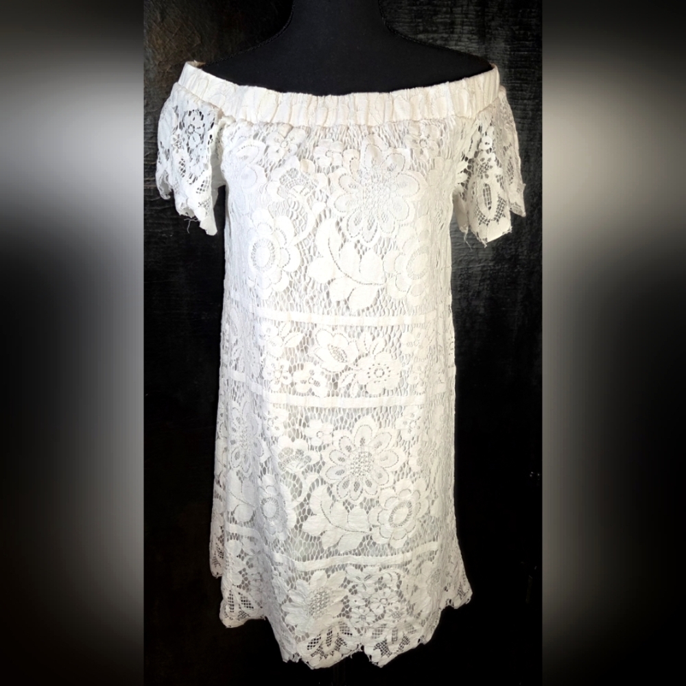 Skies Are Blue White Off The Shoulder Floral Lace Mini Dress S M Party